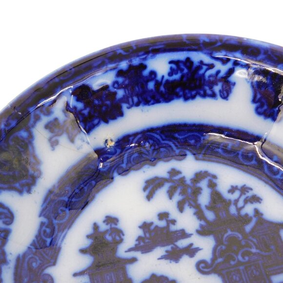 Podmore Walker Temple Pattern Antique Porcelain Blue Flow 6" Fruit Bowl FLAW - Picture 2 of 9